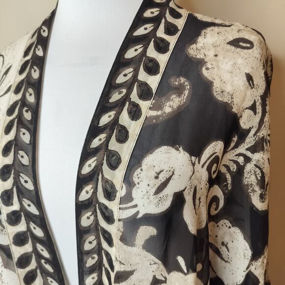 Chicos Silk Floral Kimono Blouse Top Tie Front Sheer Chiffon - Picture 6 of 12